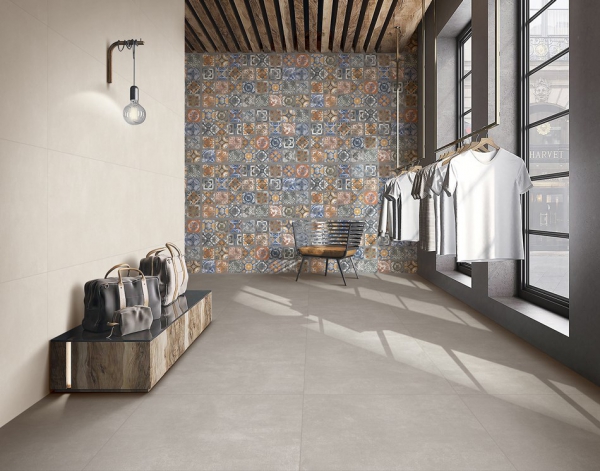 Full Body Technical Porcelain Tiles Concrete Look legend grey + light grey + grafito decor