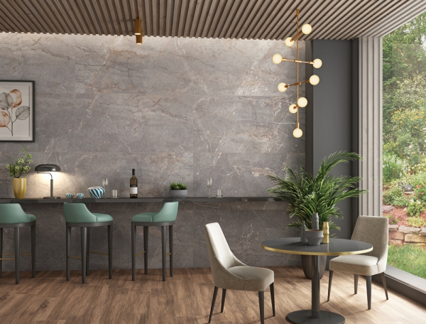 Glazed Porcelain Tiles Marble Look carved river grey