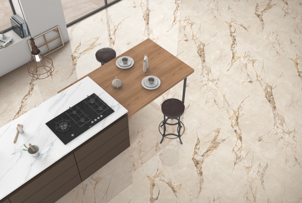 Glazed Porcelain Tiles Marble Look endless juliet crema