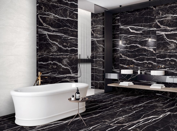 Glazed Porcelain Tiles Marble Look iceland bianco royal + twist nero royal