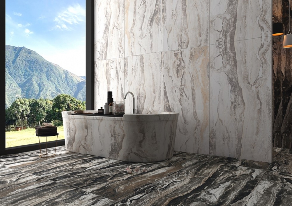 Glazed Porcelain Tiles Marble Look orbico nero + orbico snow