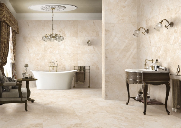 Glazed Porcelain Tiles Marble Look romano crema grande