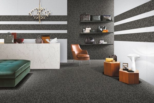 Glazed Porcelain Tiles Marble Look terazzo whitte  black