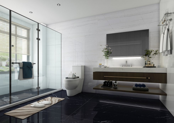 Glazed Porcelain Tiles Marble Look white macuba + marquina nero