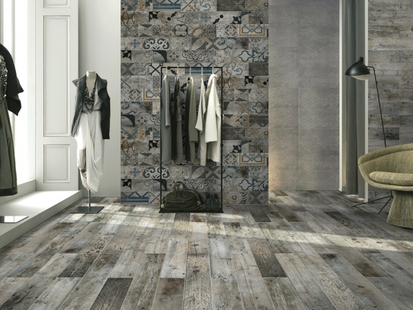Glazed Porcelain Tiles Metal Look level wood + decor