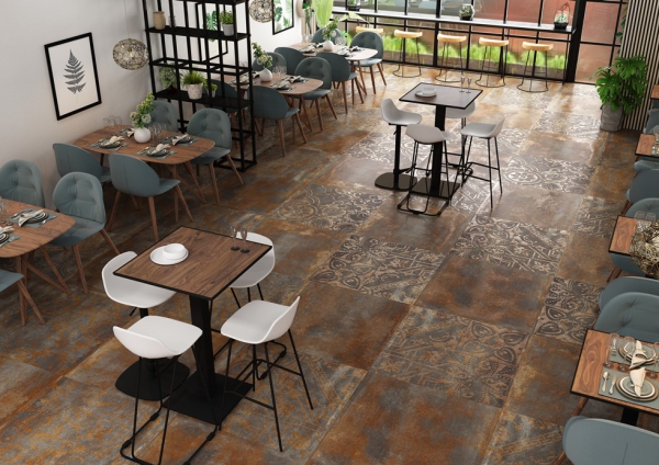 Glazed Porcelain Tiles Metal Look mandala copper