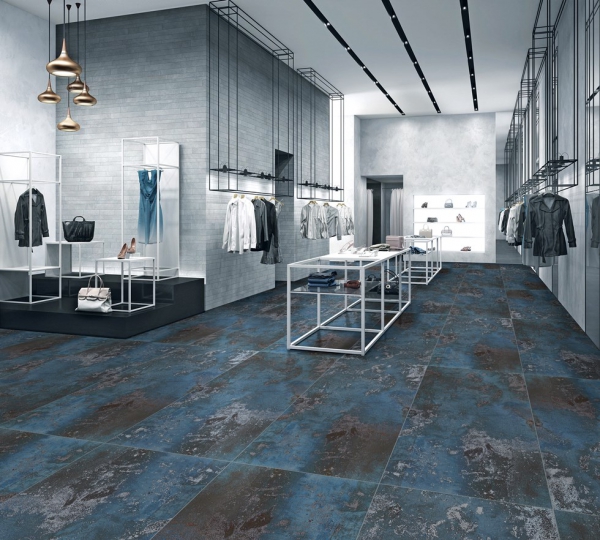 Glazed Porcelain Tiles Metal Look plutonic azul