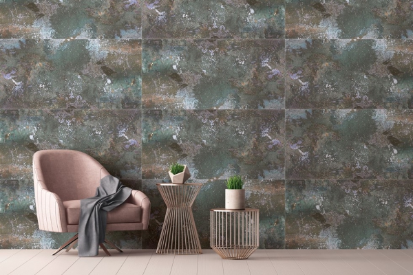 Glazed Porcelain Tiles Metal Look plutonic teal grande