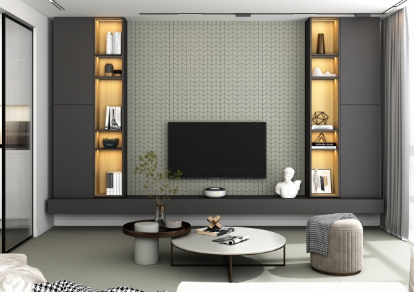 Mosaic Tile  leaf   grey matt